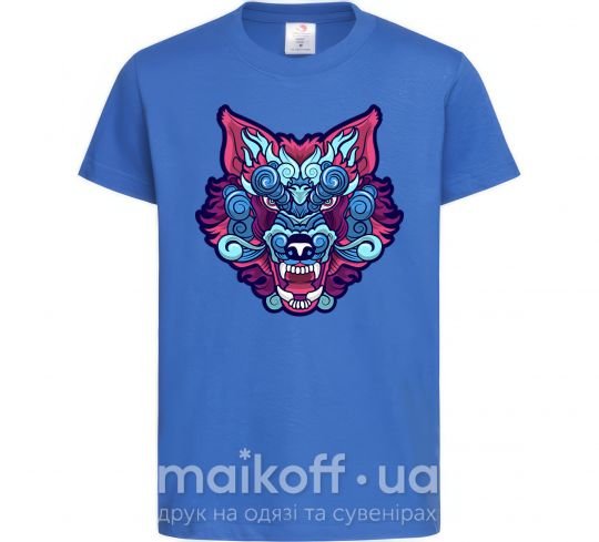Детская футболка Разноцветный волк Ярко-синий фото