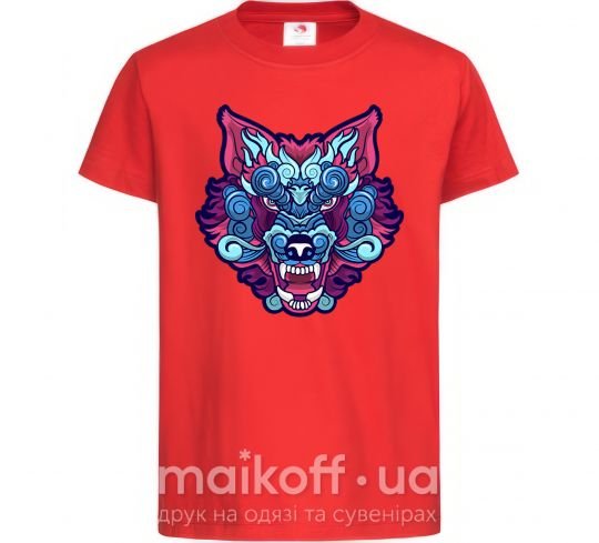 Детская футболка Разноцветный волк Красный фото