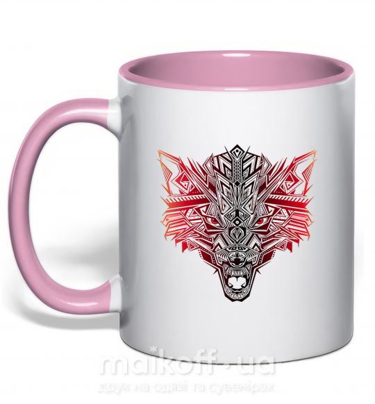 Чашка з кольоровою ручкою Рисунок волка градиент Ніжно рожевий фото