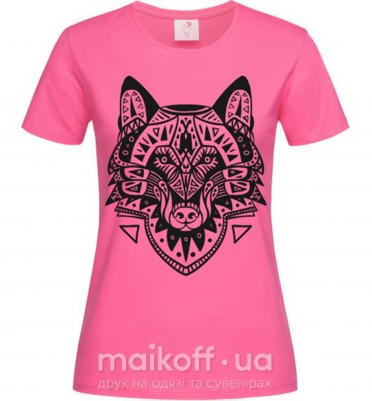 Жіноча футболка Wolf drawing Яскраво-рожевий фото