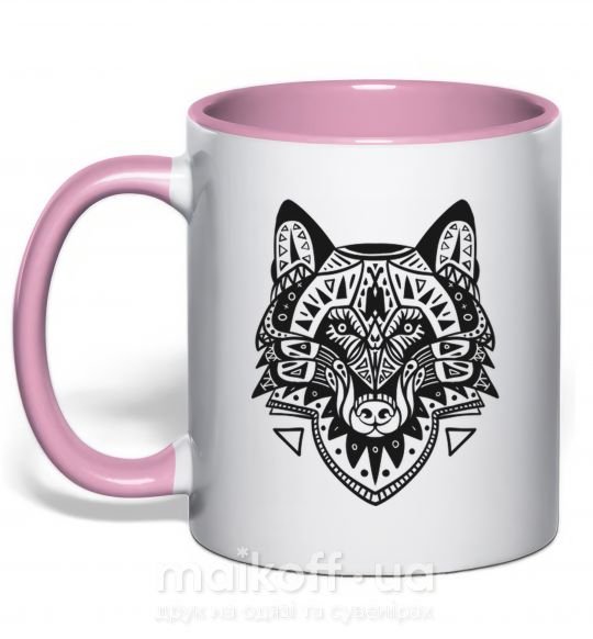 Чашка с цветной ручкой Wolf drawing Нежно розовый фото