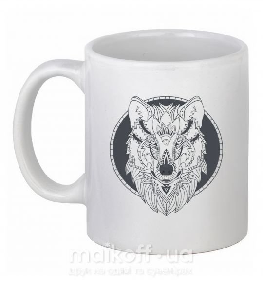 Чашка керамічна Wolf grey drawing Білий фото