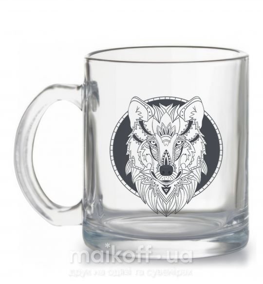 Чашка скляна Wolf grey drawing Прозорий фото