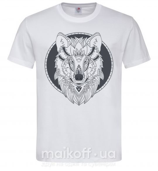 Мужская футболка Wolf grey drawing Белый фото