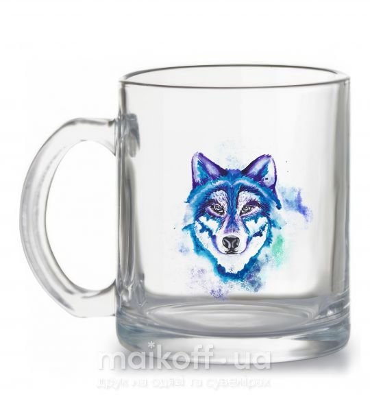 Чашка скляна Watercolor wolf Прозорий фото
