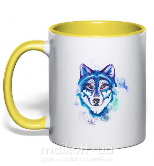 Чашка с цветной ручкой Watercolor wolf Солнечно желтый фото