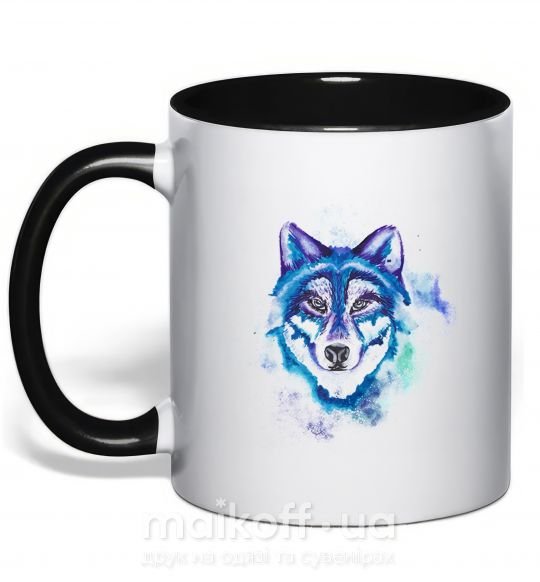 Чашка с цветной ручкой Watercolor wolf Черный фото
