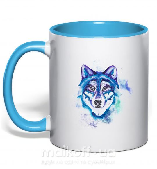 Чашка с цветной ручкой Watercolor wolf Голубой фото