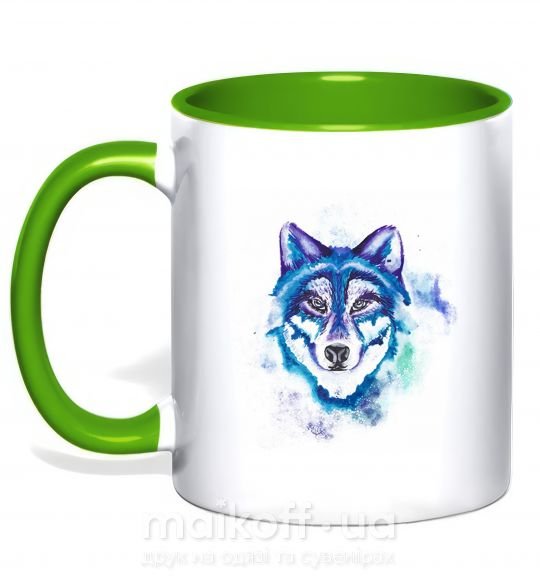 Чашка с цветной ручкой Watercolor wolf Зеленый фото