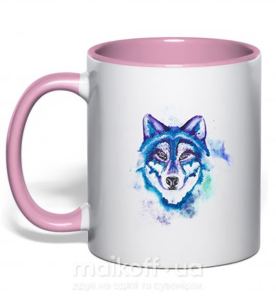 Чашка с цветной ручкой Watercolor wolf Нежно розовый фото