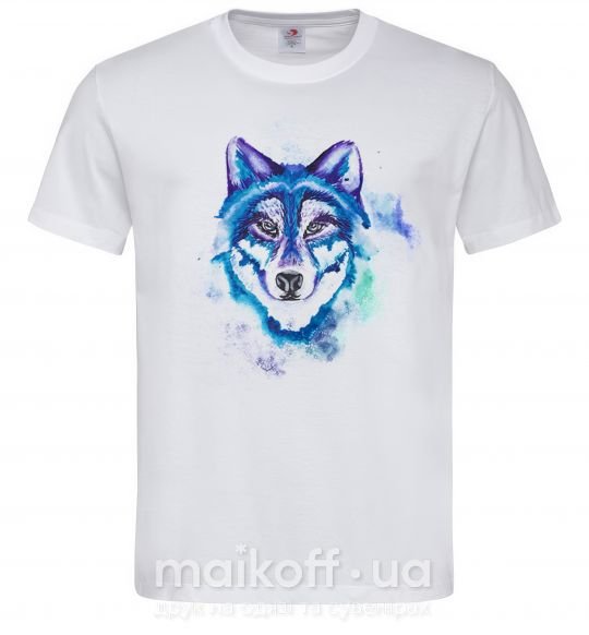 Мужская футболка Watercolor wolf Белый фото