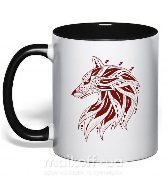 Чашка с цветной ручкой Бордовый волк Черный фото