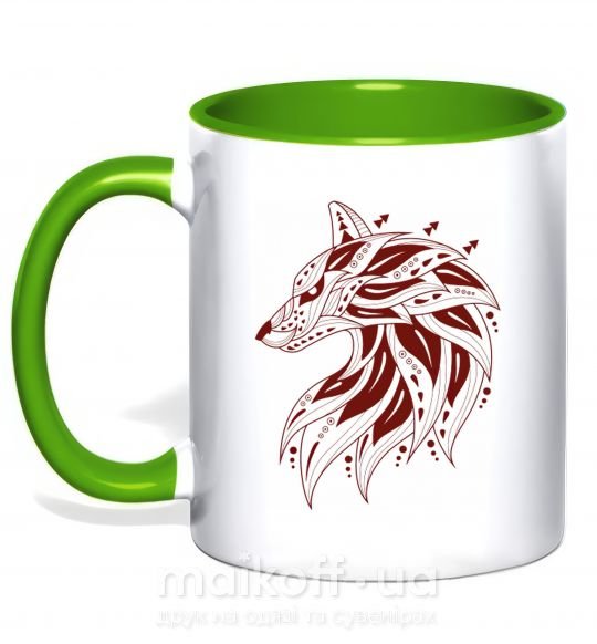 Чашка с цветной ручкой Бордовый волк Зеленый фото