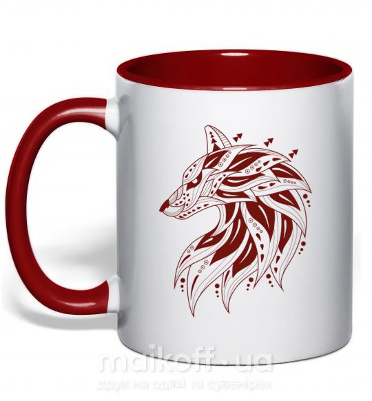 Чашка с цветной ручкой Бордовый волк Красный фото