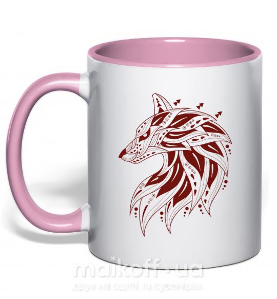 Чашка с цветной ручкой Бордовый волк Нежно розовый фото