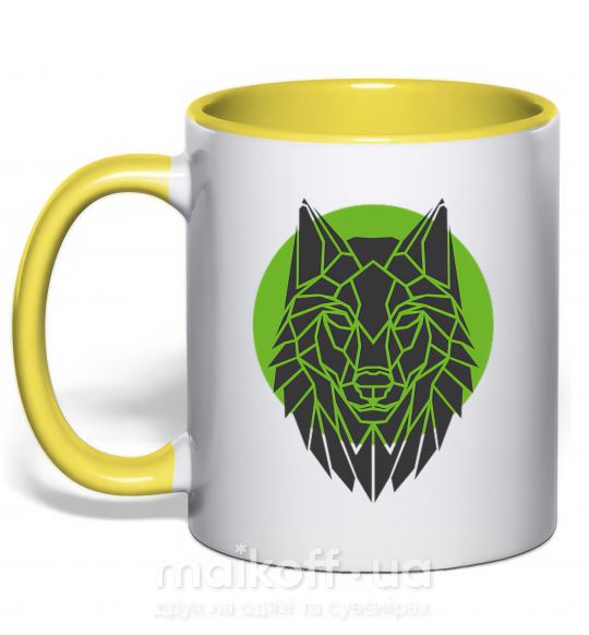 Чашка з кольоровою ручкою Round wolf Сонячно жовтий фото