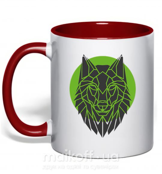 Чашка с цветной ручкой Round wolf Красный фото