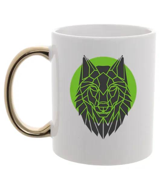 Чашка з кольоровою ручкою Round wolf Золото фото