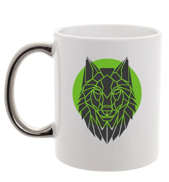 Чашка з кольоровою ручкою Round wolf Срібло фото