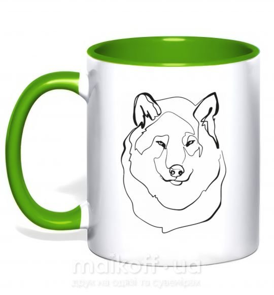 Чашка з кольоровою ручкою Волк Зелений фото