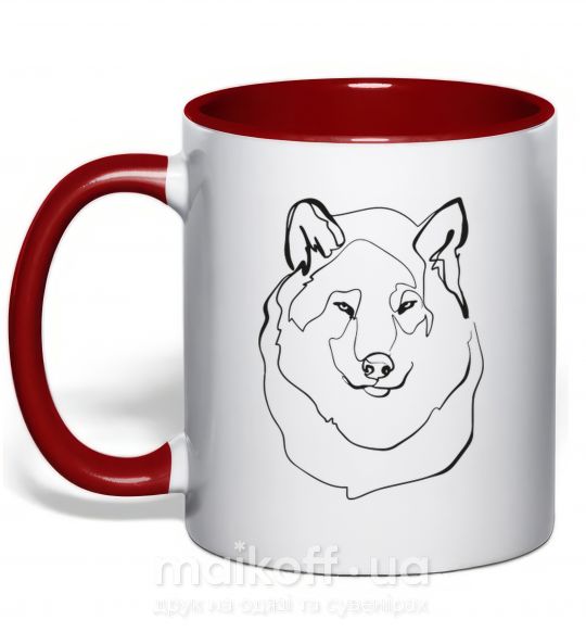 Чашка с цветной ручкой Волк Красный фото