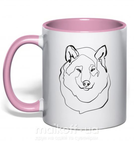 Чашка з кольоровою ручкою Волк Ніжно рожевий фото
