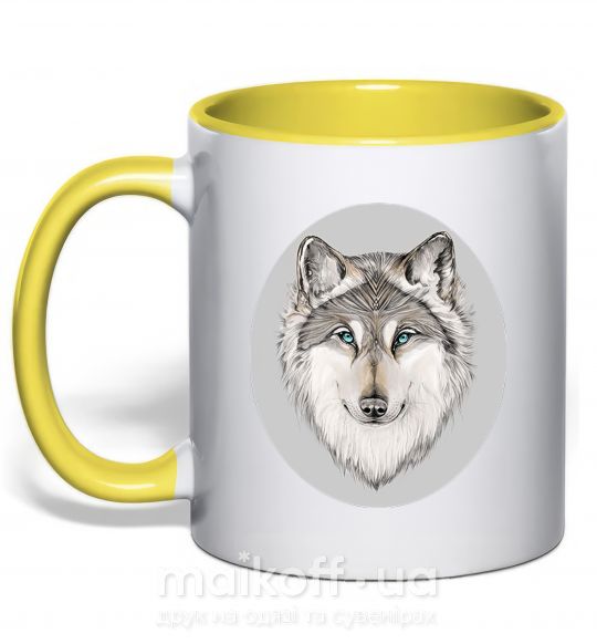 Чашка с цветной ручкой Волк в овале Солнечно желтый фото