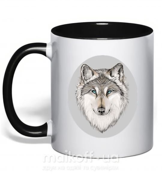 Чашка с цветной ручкой Волк в овале Черный фото