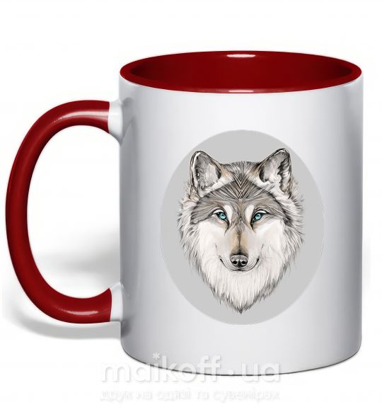 Чашка с цветной ручкой Волк в овале Красный фото