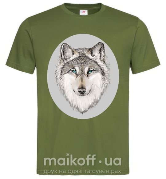 Мужская футболка Волк в овале Оливковый фото