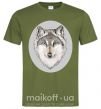 Мужская футболка Волк в овале Оливковый фото