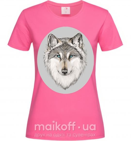 Женская футболка Волк в овале Ярко-розовый фото