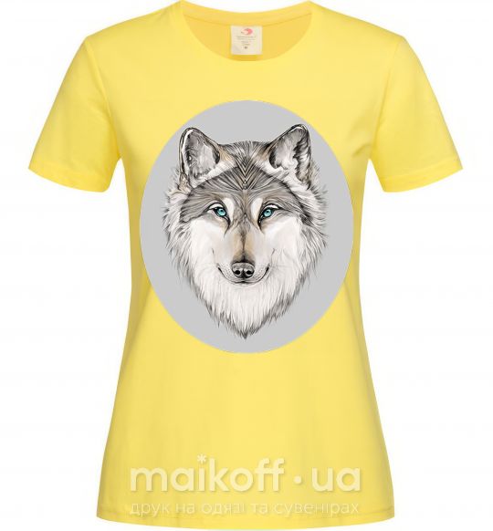 Жіноча футболка Волк в овале Лимонний фото
