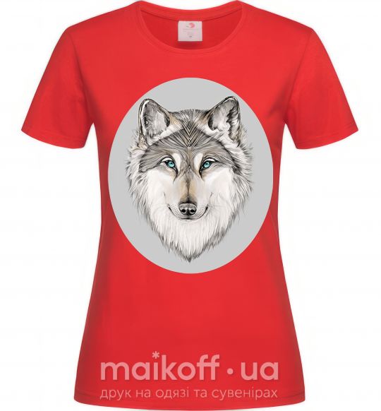 Женская футболка Волк в овале Красный фото