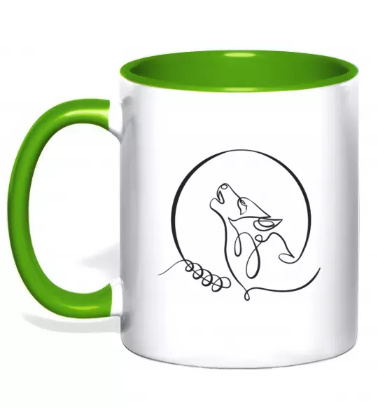 Чашка с цветной ручкой Wolf curves Зеленый фото