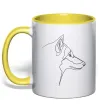 Чашка с цветной ручкой Wolf line drawing Лимонный фото