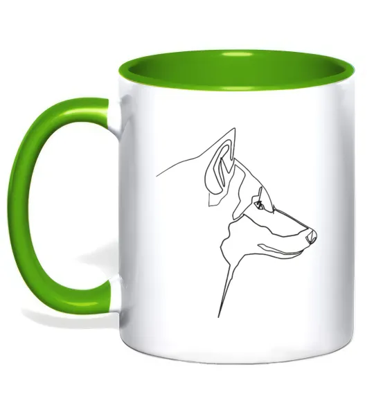 Чашка с цветной ручкой Wolf line drawing Лаймовый фото