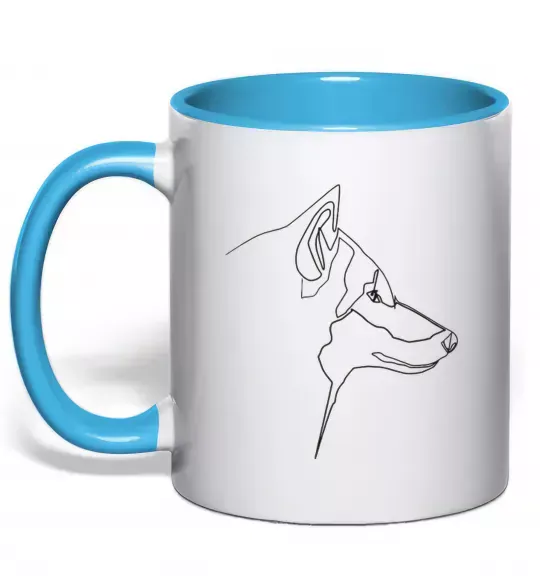 Чашка з кольоровою ручкою Wolf line drawing Блакитний фото