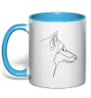 Чашка з кольоровою ручкою Wolf line drawing Блакитний фото