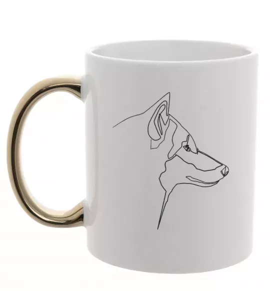 Чашка з кольоровою ручкою Wolf line drawing Золото фото