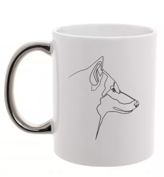 Чашка з кольоровою ручкою Wolf line drawing Срібло фото