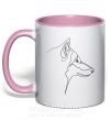 Чашка з кольоровою ручкою Wolf line drawing Ніжно рожевий фото