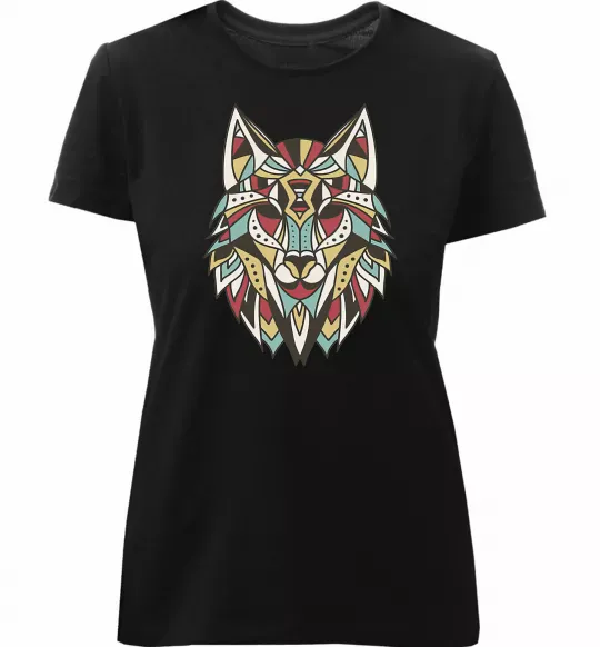 Жіноча преміум футболка Multicolor wolf Чорний фото