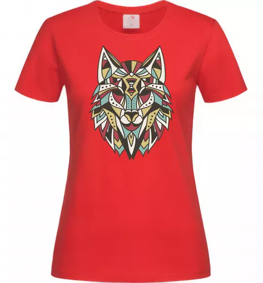 Женская футболка Multicolor wolf Красный фото