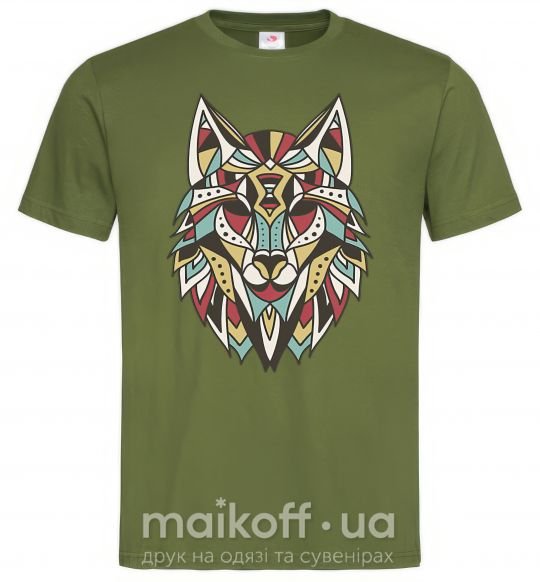 Мужская футболка Multicolor wolf Оливковый фото