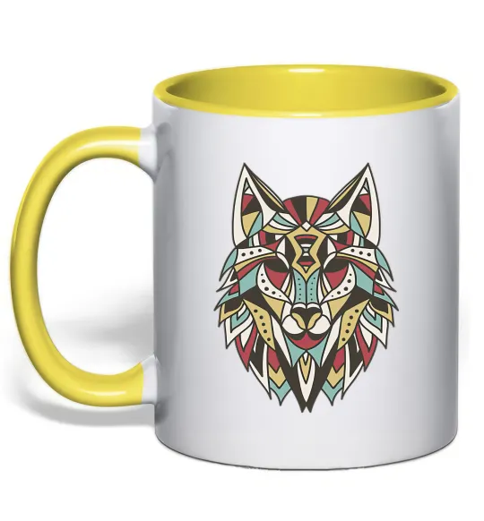 Чашка с цветной ручкой Multicolor wolf Лимонный фото