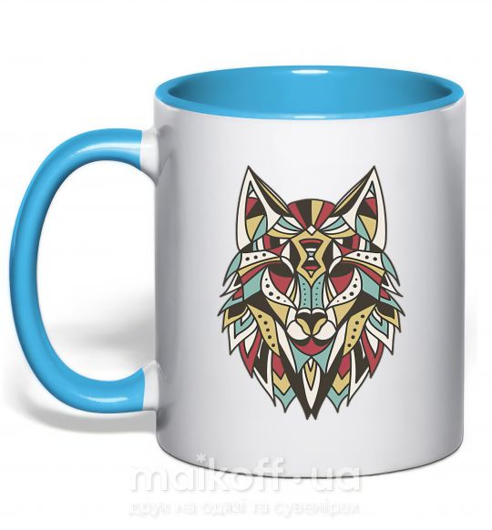 Чашка с цветной ручкой Multicolor wolf Голубой фото