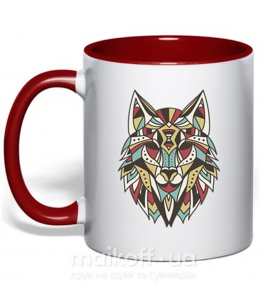 Чашка с цветной ручкой Multicolor wolf Красный фото