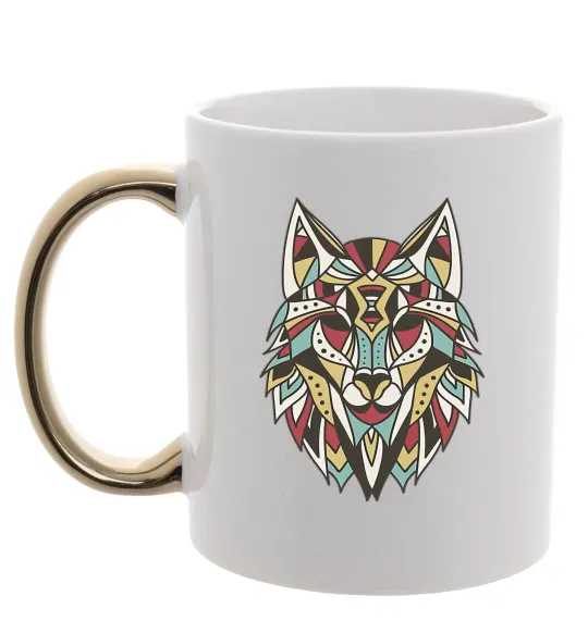 Чашка с цветной ручкой Multicolor wolf Золото фото
