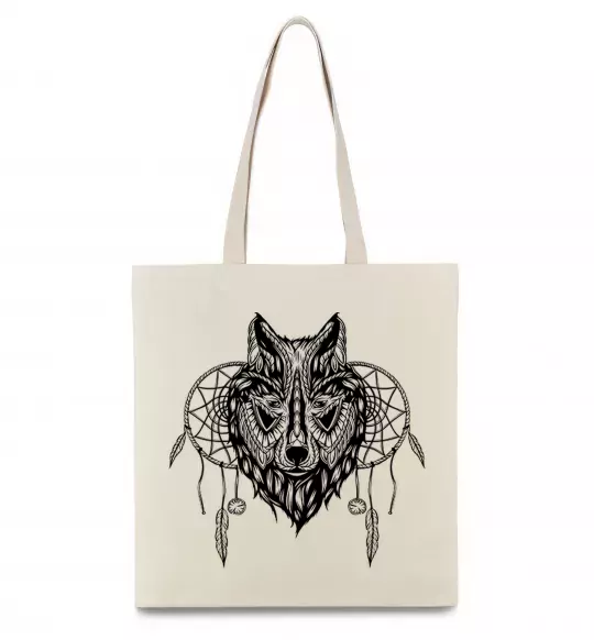 Еко-сумка Індіанський вовк Бежевий фото